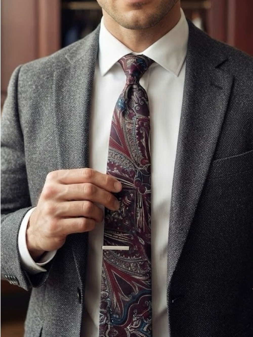 FRAME 100% Silk Paisley & Abstract Tie Necktie Vintage Classic Formal Statement